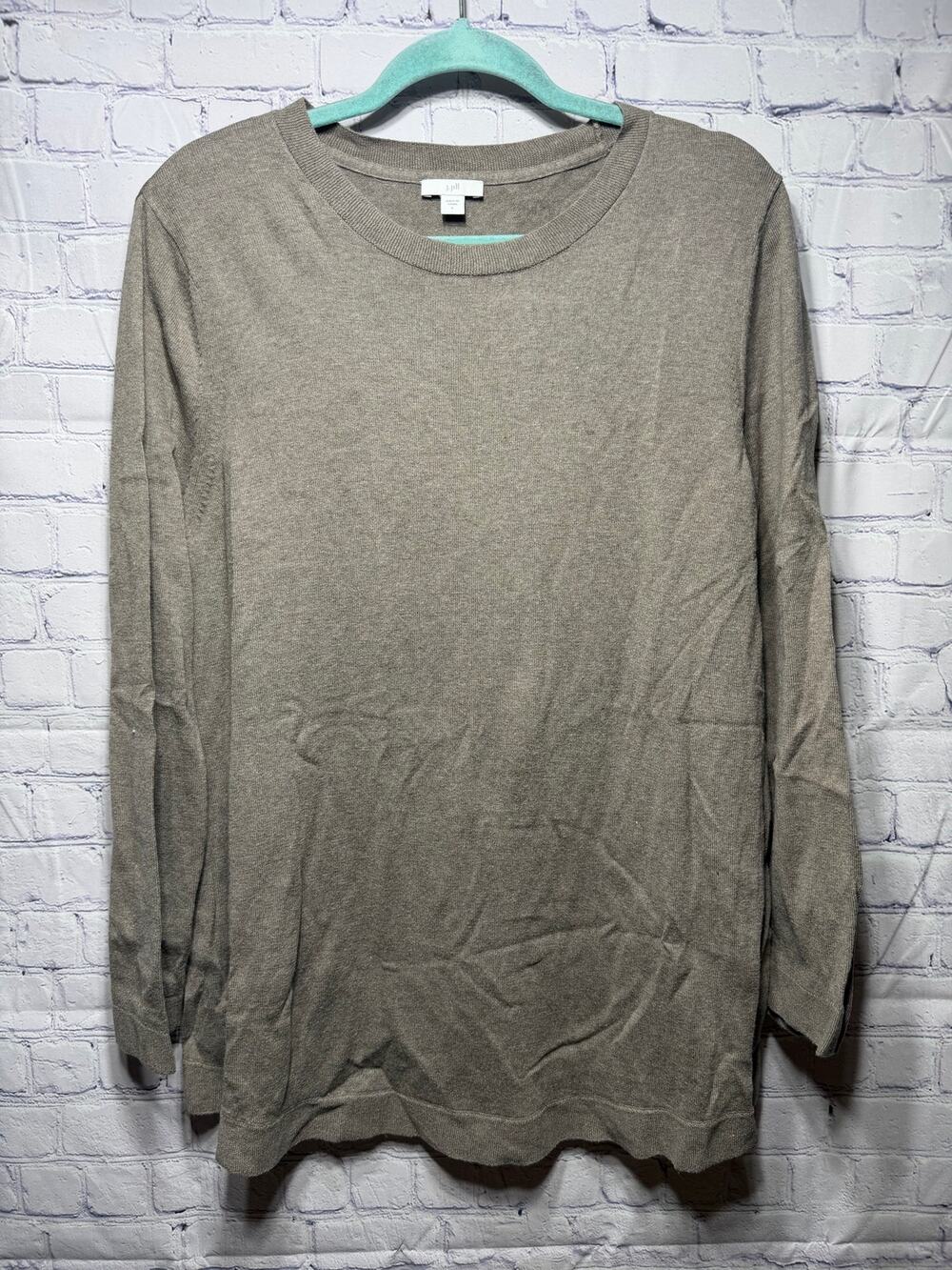 J.Jill Womens Lightweight Long Sleeve Sweater Tan Gray Sz L Casual Minimalist